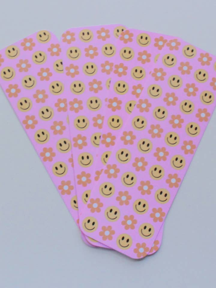 Smiley Face and Florals Bookmark for wholesale by Cosmic Paper Studio