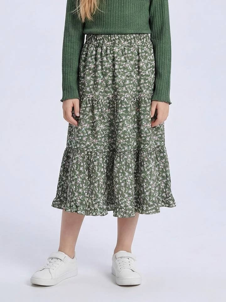 Gonna lunga a balze con fiori per bambina per la vendita all'ingrosso da parte di MINI MIGNON PARIS