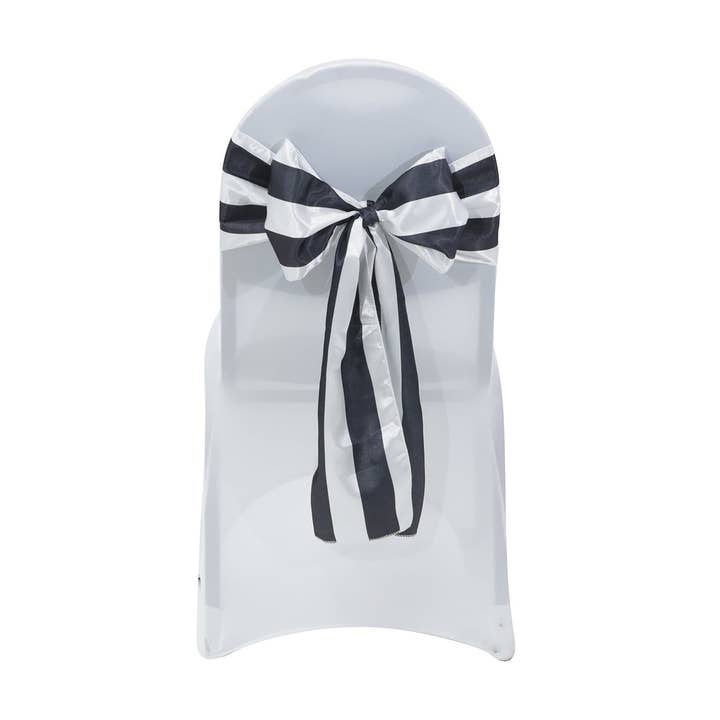 YOUR CHAIR COVERS - Wholesale Chair/Sofa Slipcover - Satin Sashes Black/White Striped (Pack of 10)