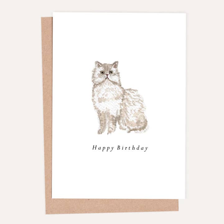Tarjeta de cumpleaños con gato persa para venta al por mayor de HeatherLucyJ Design