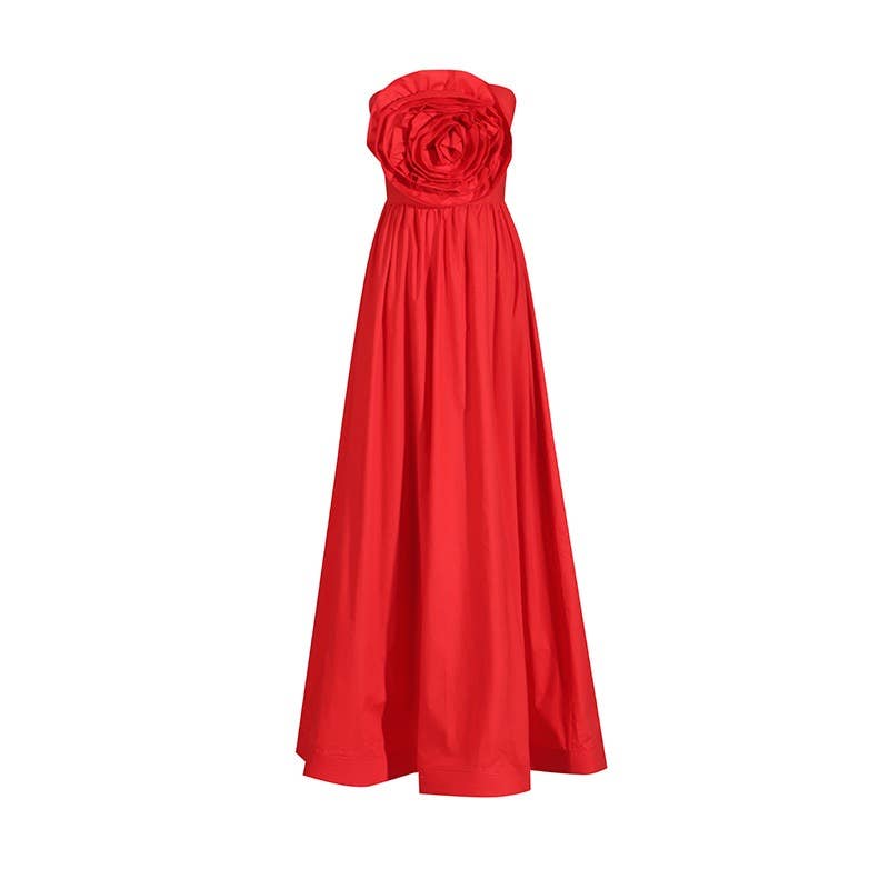 Red DR0185Y Floral Stitch High-Waist Tube Top Dress for wholesale on Faire2