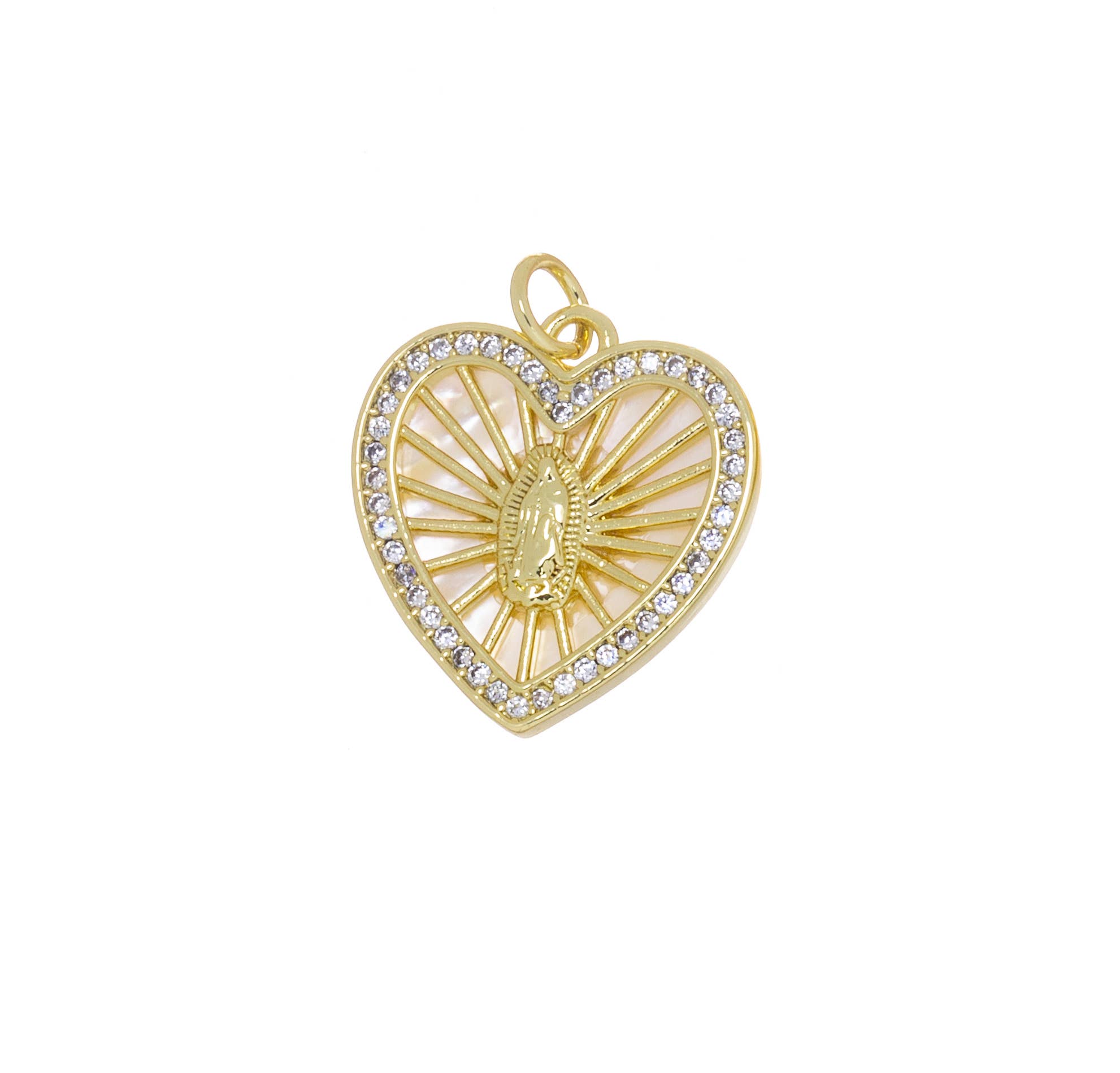 Jewel Pledge - Wholesale Individual Charm/Pendant - Guadalupe Gold Heart Charm with Mother of Pearl CPG2745