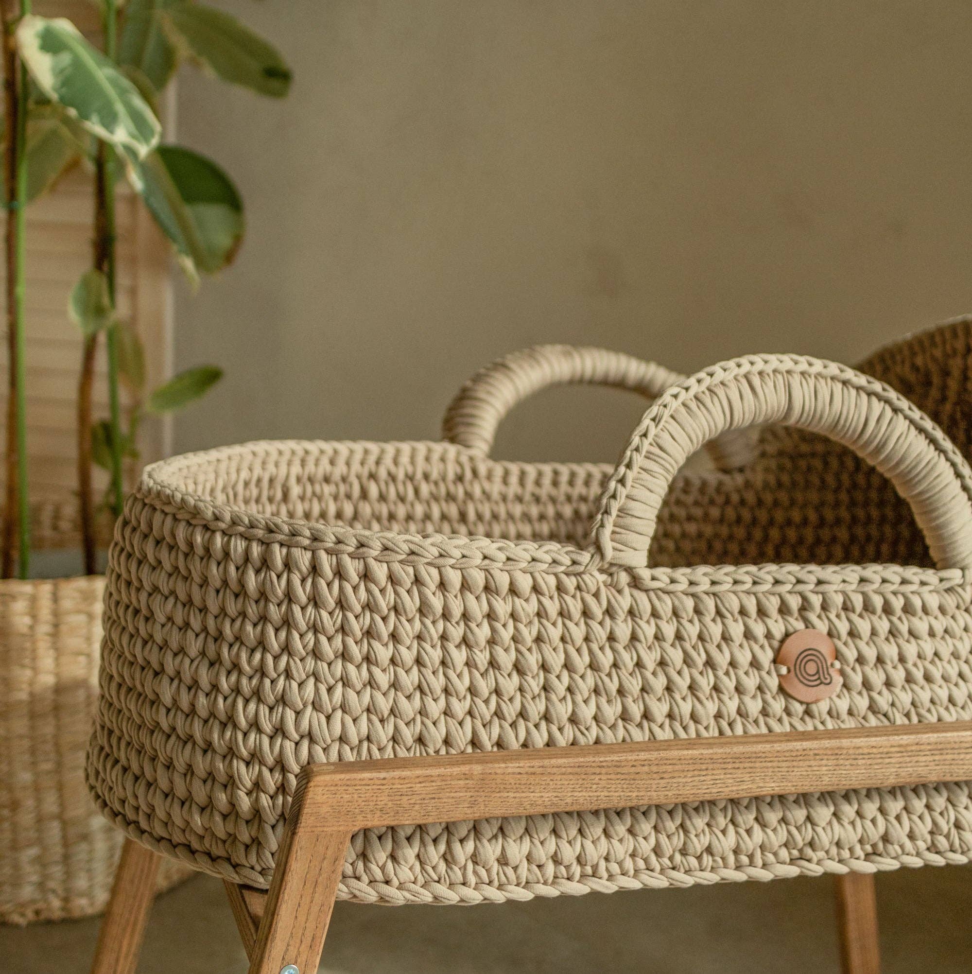 ANZY HOME - Wholesale Bassinet - Baby - Knitted Baby Moses Basket With Round Hood and Macrame Decor3