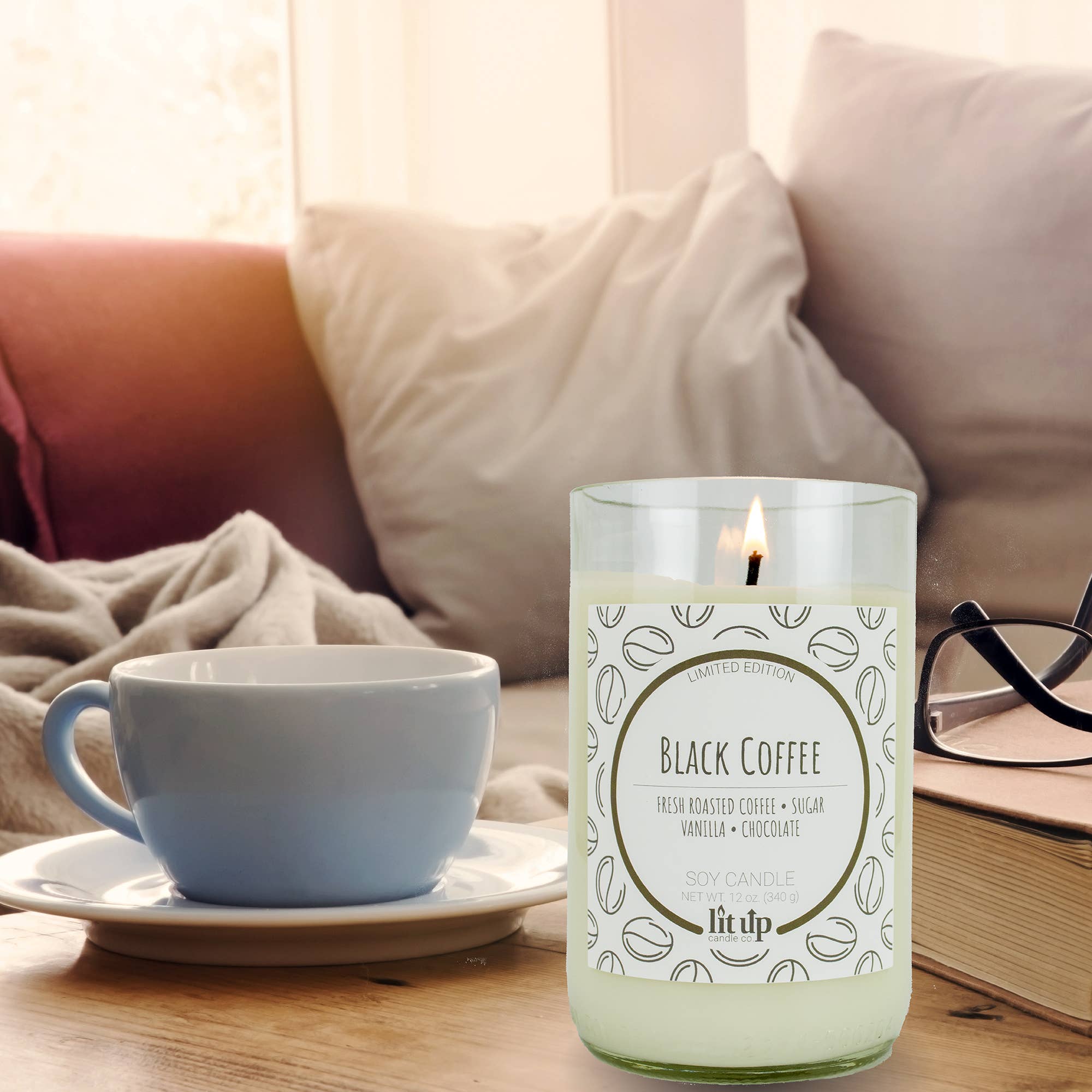 Lit Up Candle Co. - Vendita all'ingrosso Candela in vasetto - Black Coffee 12 oz. candele di soia in bottiglie di vino riciclate4