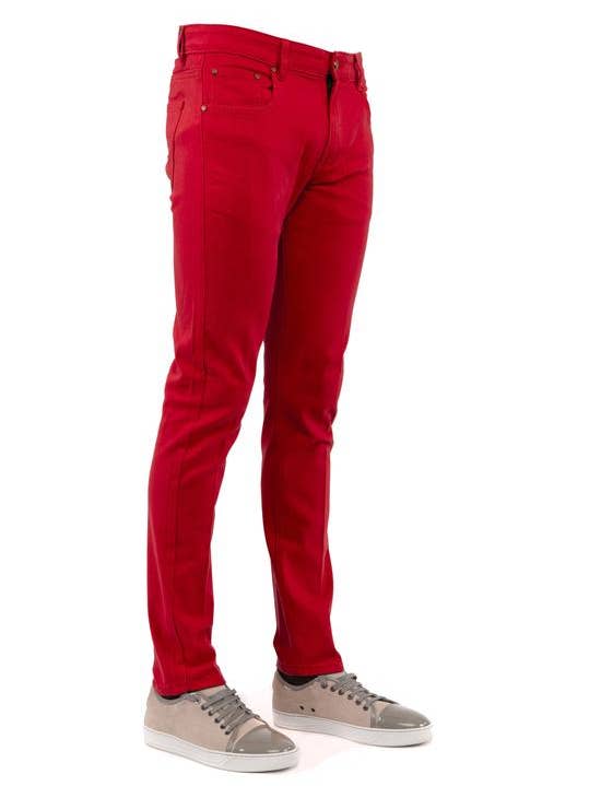 Calças justas de sarja elástica em algodão em Vermelho 714 por atacado de Perruzo