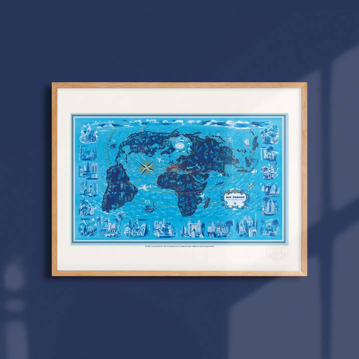 Oneart - Wholesale Poster - Air France Poster / Blue Planisphere in 8 Panels1