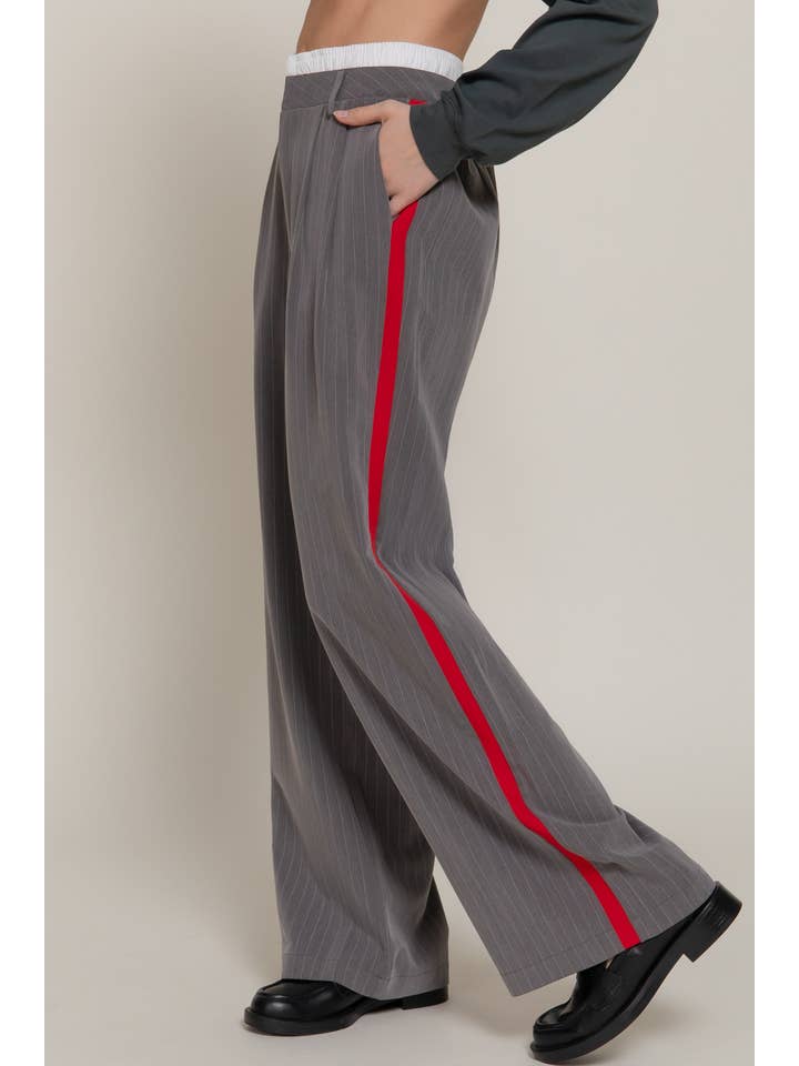 Active Basic | Active USA - Wholesale Pants - Women's - Side Stripe Detail Y/D Stripe Long Pants4