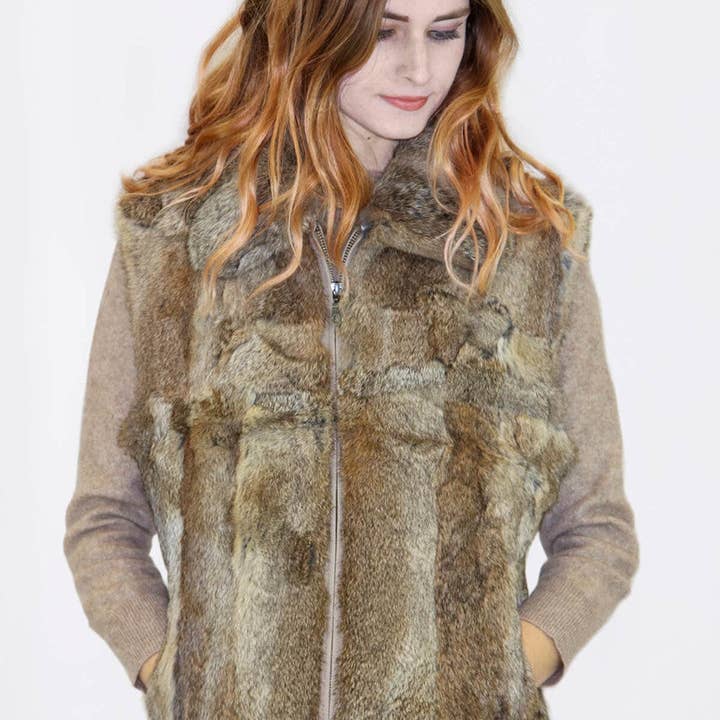 Surell - Vente Veste sans manches – femme - Gilet en fourrure de lapin pour femme4