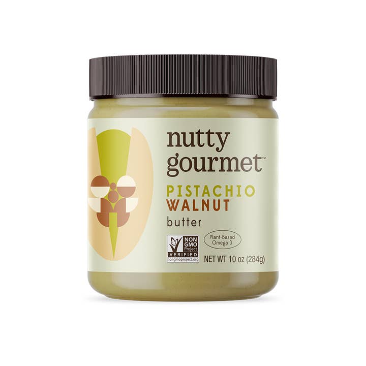 Pistachio Walnut Butter - 10 oz. Jar for wholesale by Nutty Gourmet