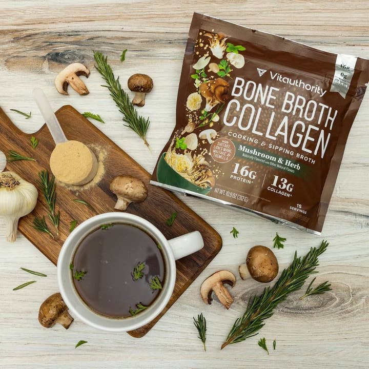 Vitauthority - Wholesale Protein/Superfood Powder - Mushroom & Herb Bone Broth Collagen -Gut & Joint Health 312g1