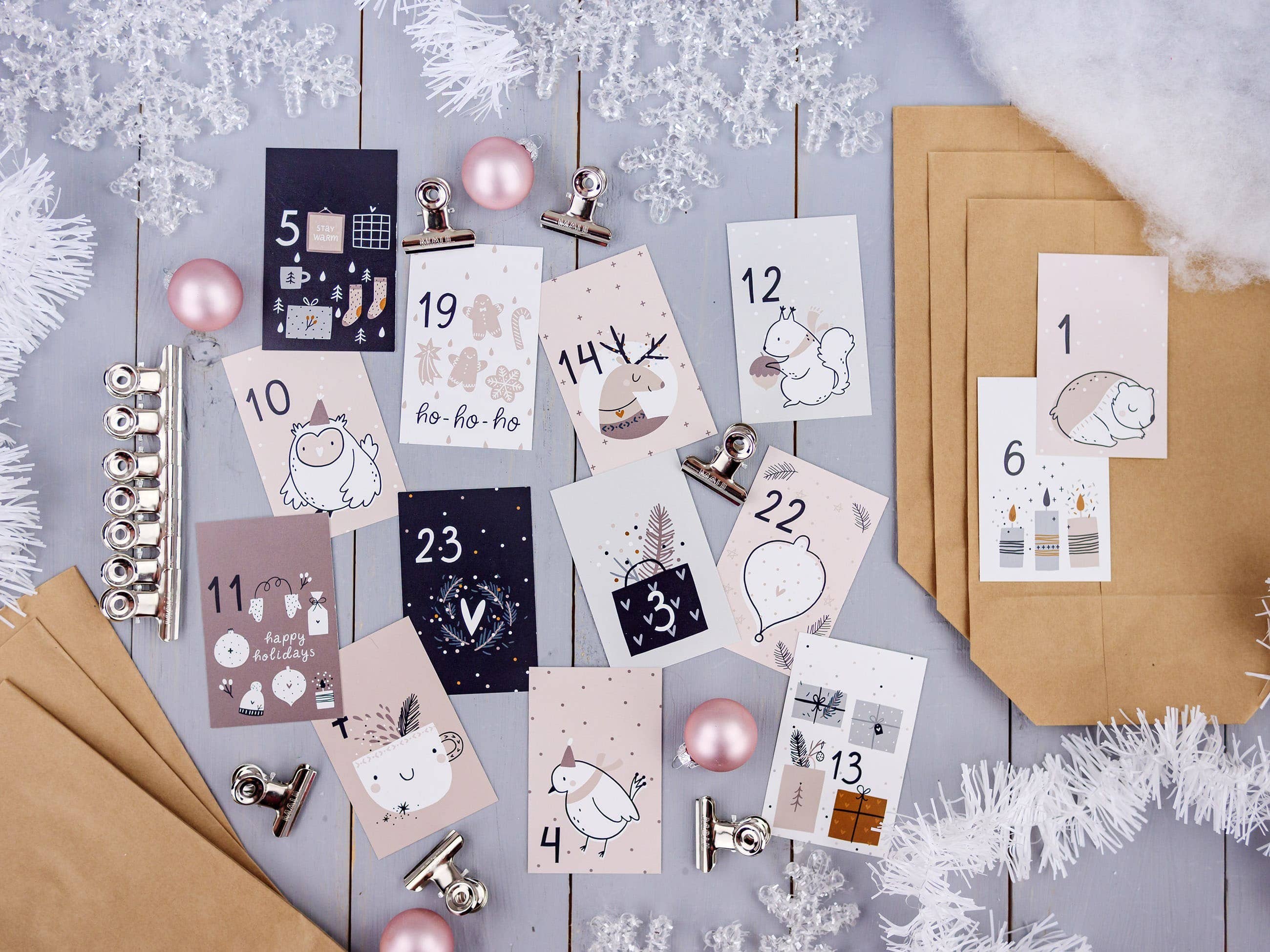 Papierdrachen - Wholesale Advent Calendar - Adv card calendar - pink-blue - set 22