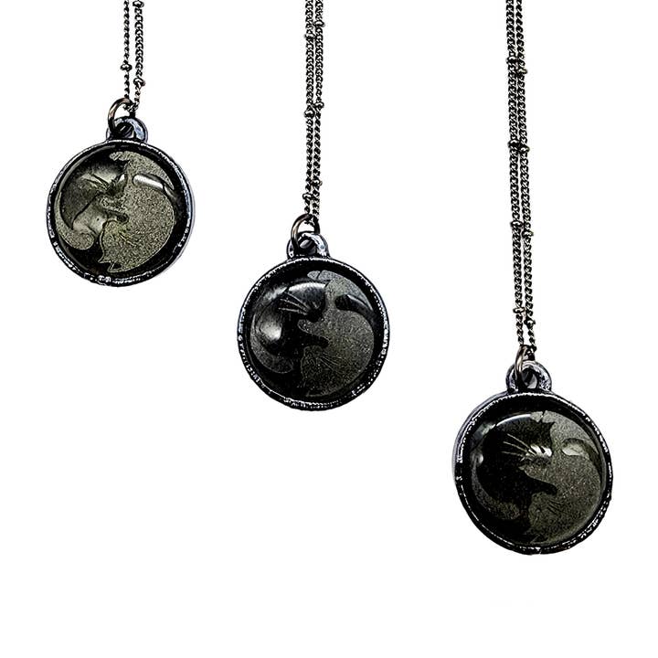 MergingMetals - Wholesale Pendant/Charm Necklace - Golden Sheen Obsidian Etched Yin Yang Cat Necklace