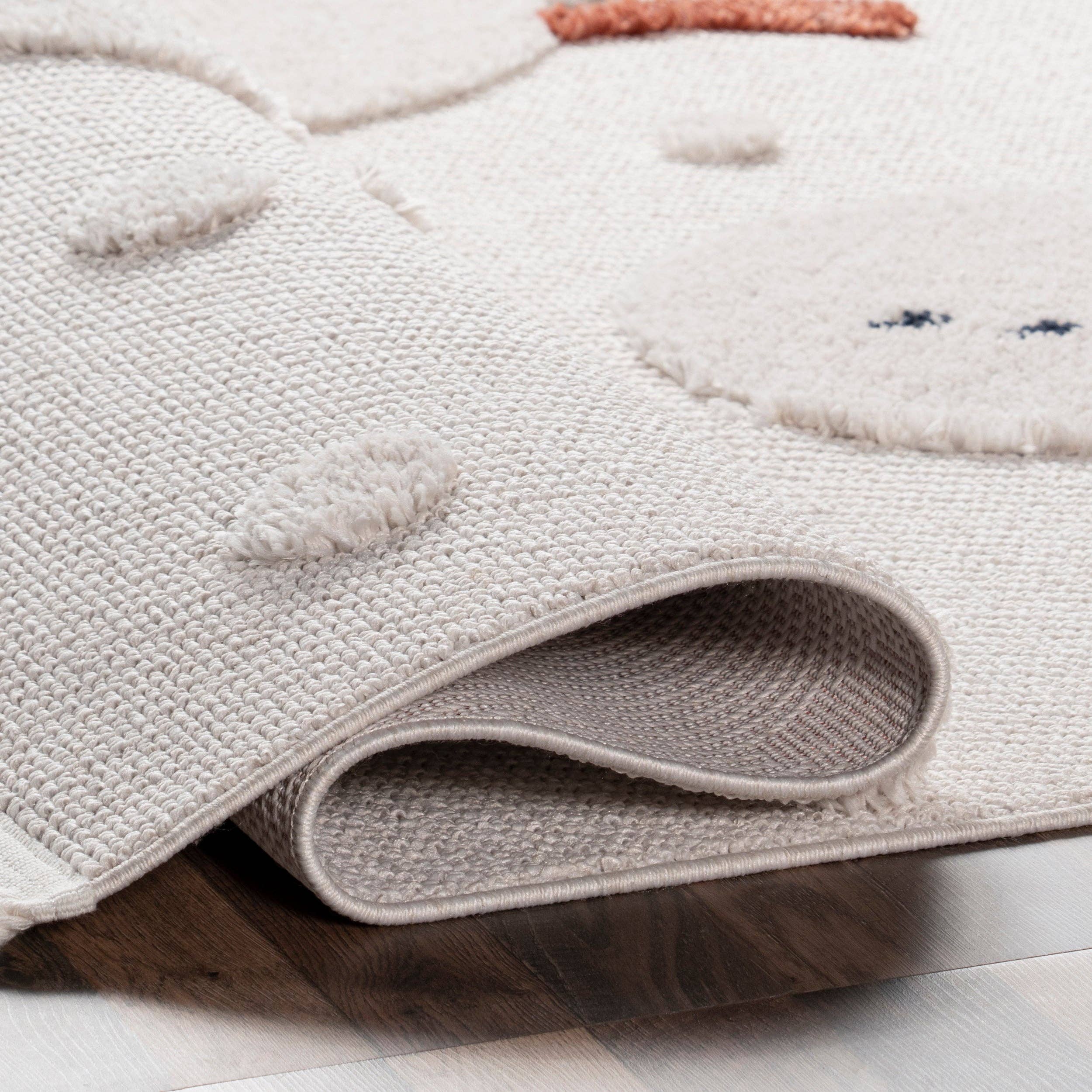 Blanc cassé Tapis à pompons Kilah Snowmen High-Low pour enfants en vente sur Faire2