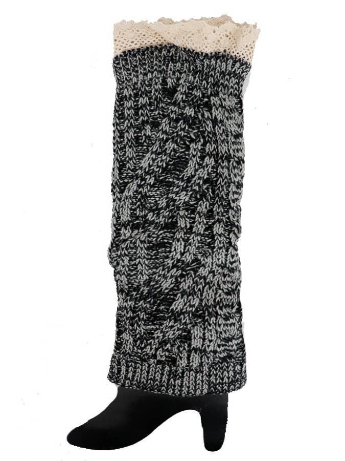 Cap Zone - Wholesale Legwarmers - Women's - Knit Pattern Lace Trim Leg Warmers