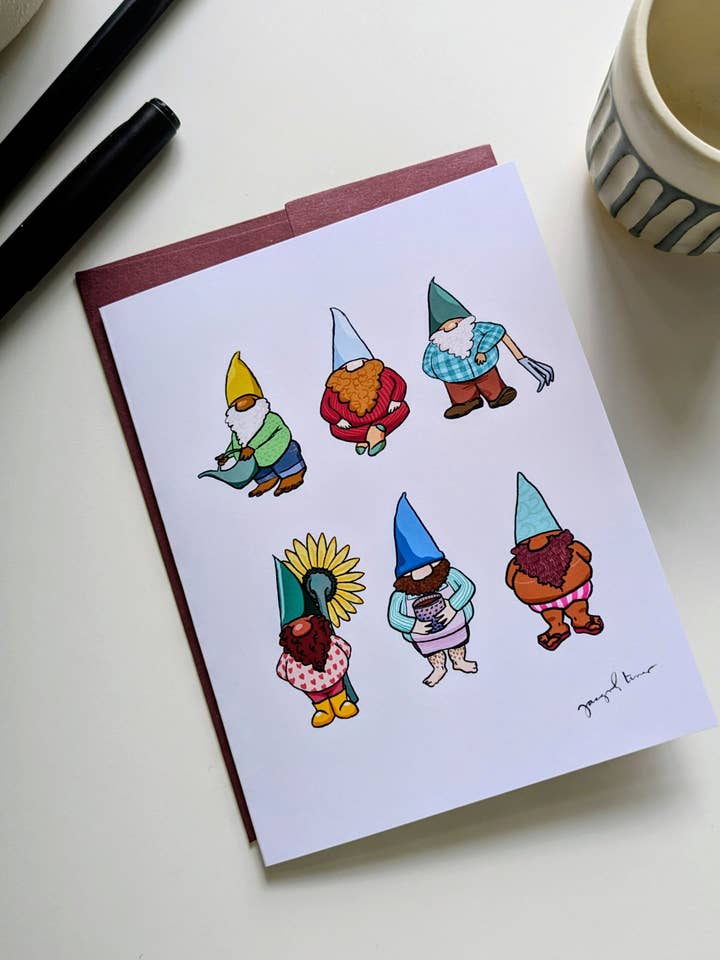 Gnomes Notecard Set for wholesale by Jacquelyn Turner Art