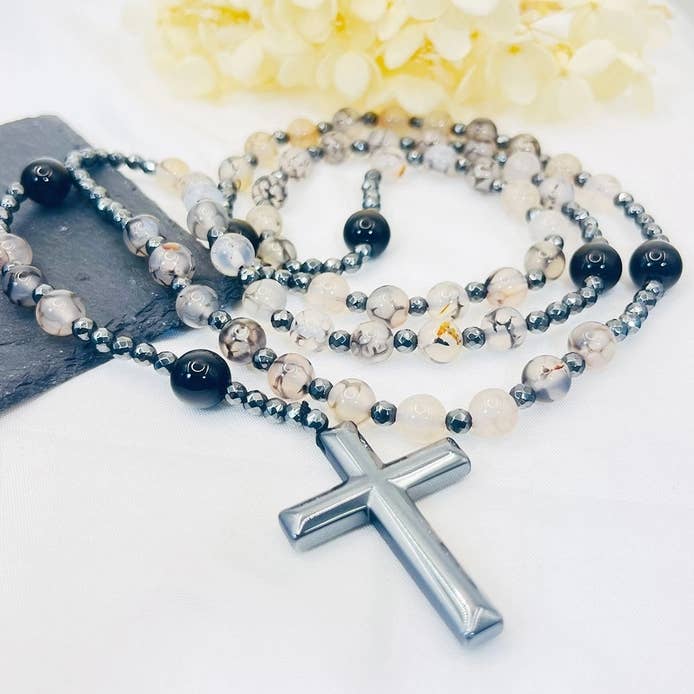 GemMeet - Wholesale Prayer Beads Necklace - Cross Catholic Stone Rosary Necklace 15