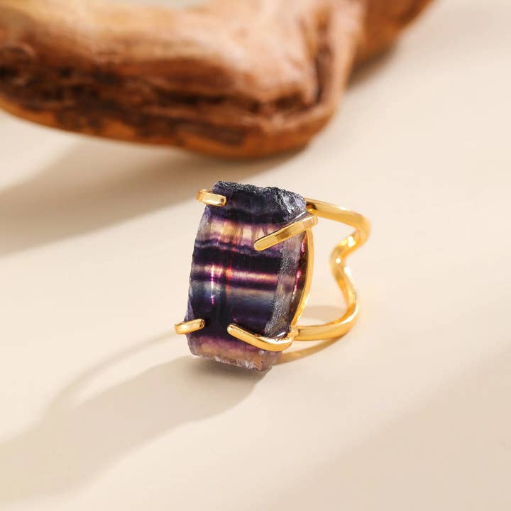 Goud Fluoriet Ring | Edelsteen Ring | Energie van Bescherming en Helderheid voor groothandel op Faire