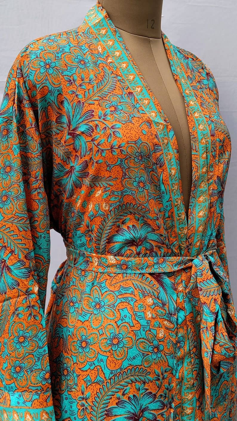 Wholesale Bohemian New Silk Sari Kimono Women Regal House Beach Robe