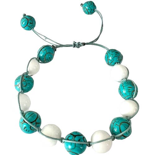 Turquoise and White Jade Adjustable Bracelet for wholesale by The Reiki Shop