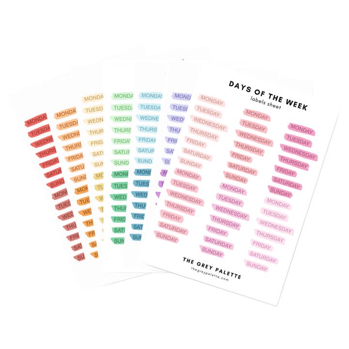 Aufkleberset für Wochentagsplaner für den Großhandel von The Grey Palette