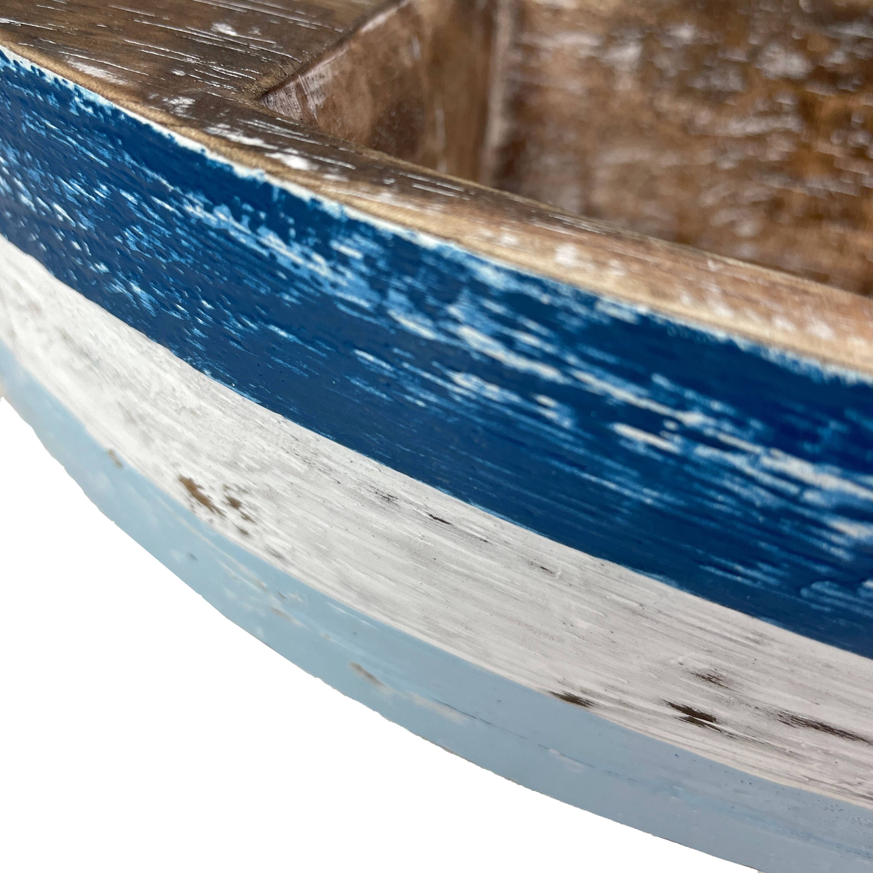 Zeckos - Vente Décorations de table - Centre de table décoratif bateau en bois rustique bleu et blanc 12"7