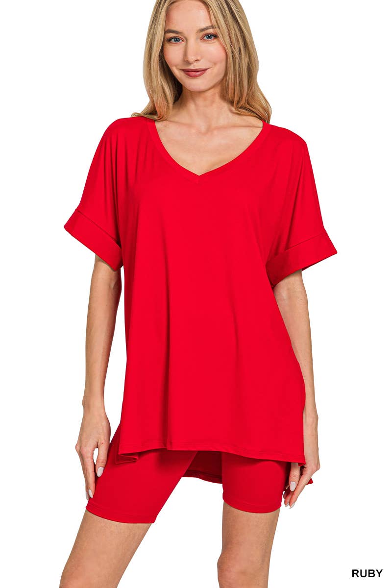 Vanilla Monkey - Wholesale Top & Short Set (NOT Loungewear) - Women's - Brushed Dty Microfiber V-neck Top And Biker Shorts5