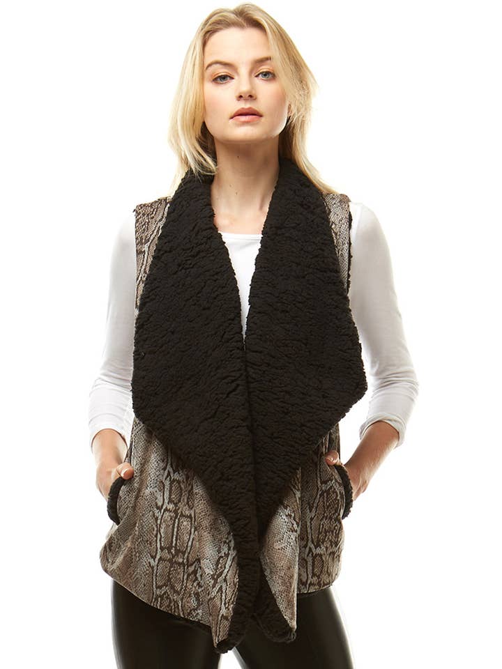 Hana - Wholesale Outerwear Vest - Women's - Snake Skin with Fur Lining Vest