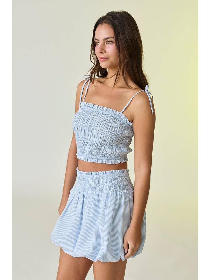 LT Blue PX50366 - Chloe Striped Smocking Bubble Hem Set for wholesale on Faire
