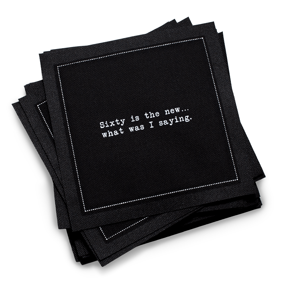 Five Star Napkins Inc. - Wholesale Disposable Napkin - 60th Birthday Quotes - Black Cotton Cocktail Napkins 50x 0