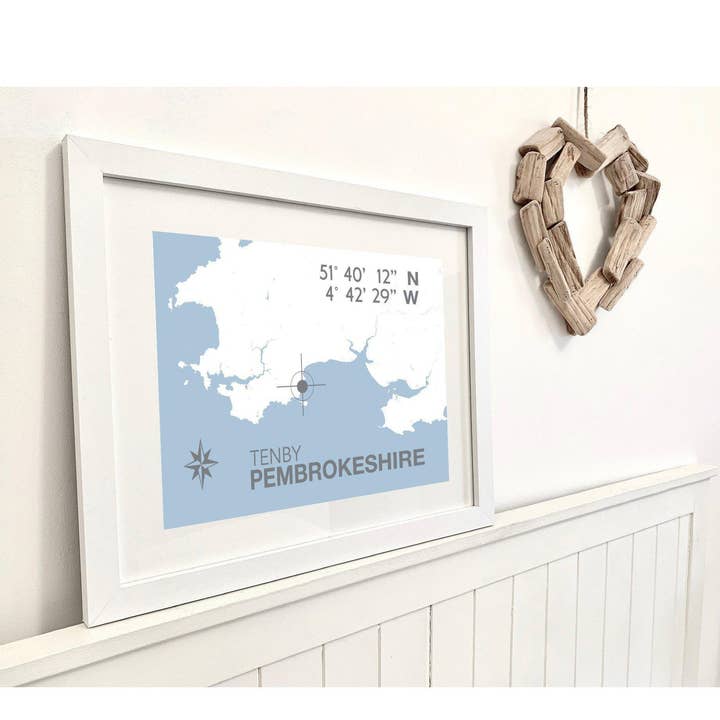 Tenby Coastal Map Print for wholesale by SeaKisses