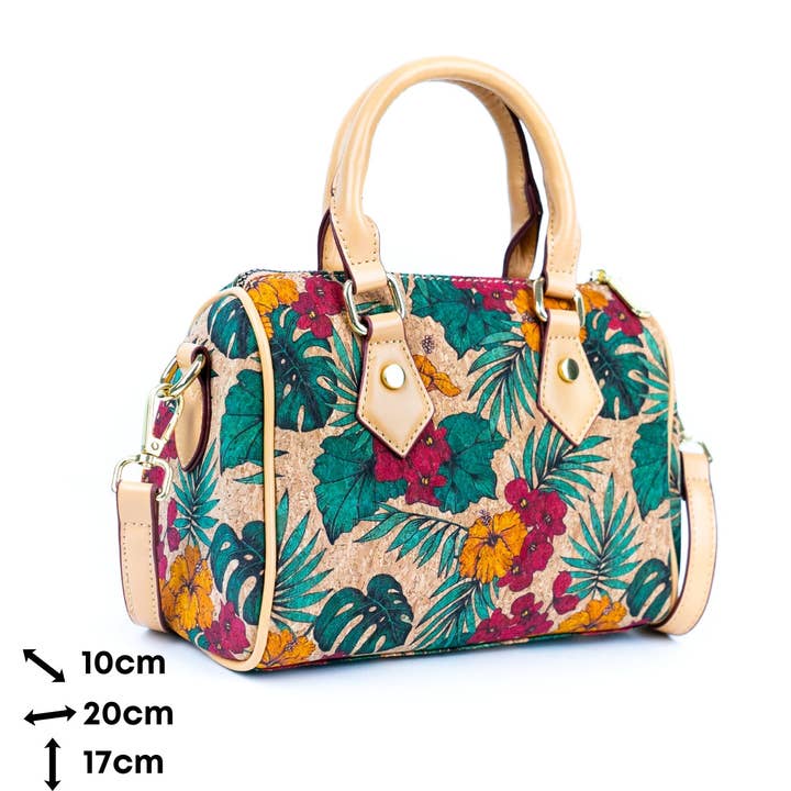 Meninas Bonitas Cork - Wholesale Crossbody Bag - Women's - Floral Cork Crossbody Barrel Bag BAG-2335