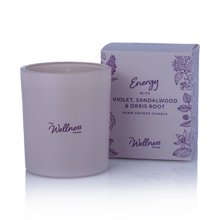 Vela de Cristal de Bienestar Energético con Violeta, Sándalo y Raíz de Lirio (paquete de 6) £17.99 para venta al por mayor de The Fragrance House Group