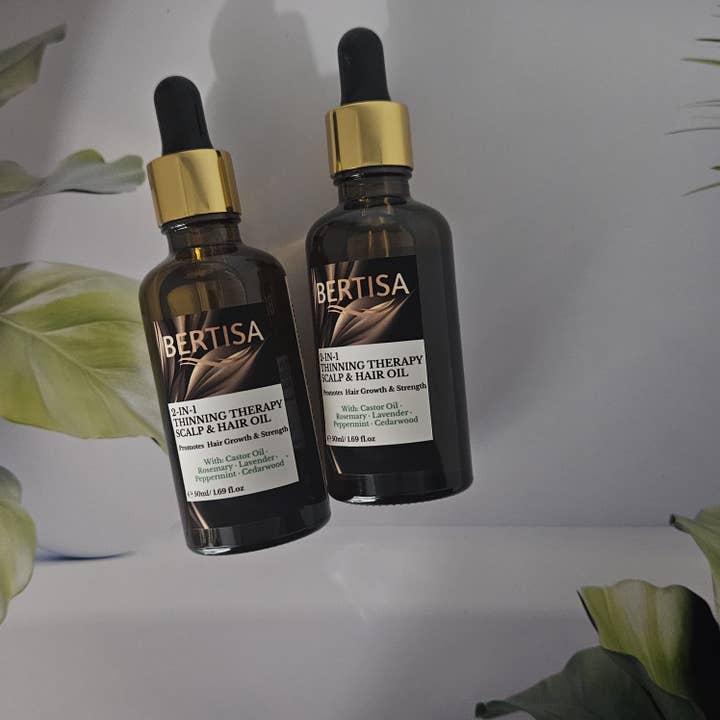 2-in-1 Thinning Therapy Scalp & Hair Oil | Hair Growth & Strength | With Castor, Argan, Jojoba + Rosemary, Lavender, Peppermint | 50ml for wholesale by BERTISA