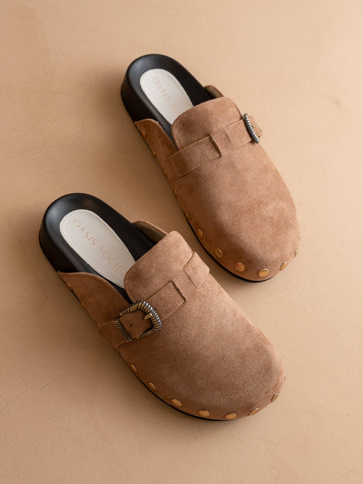 The Toni | Latte Studded Buckle Clog for wholesale on Faire2