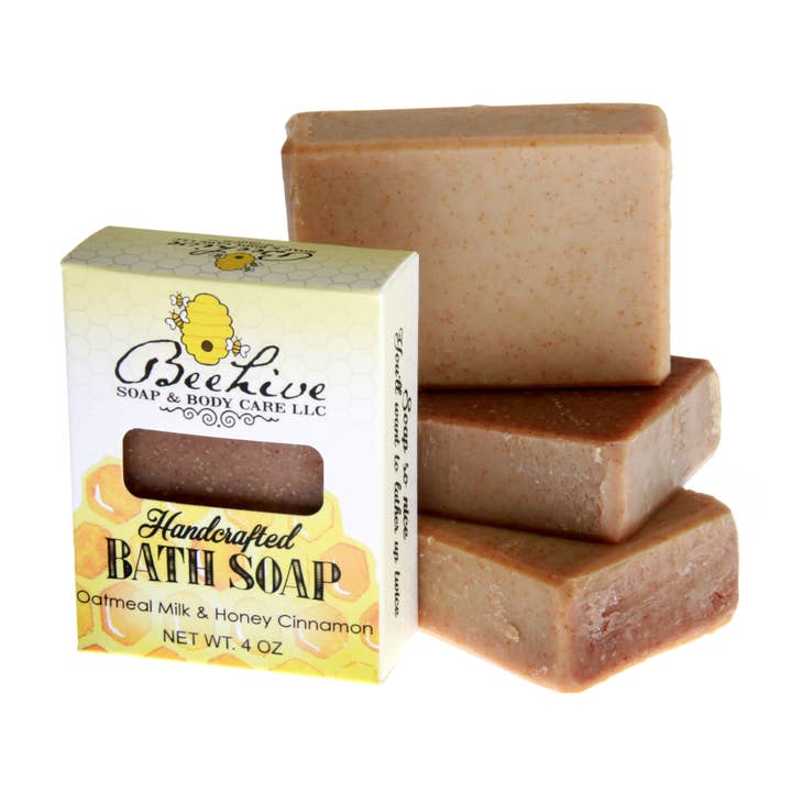 Oatmeal Milk Honey Cinnamon Bar Soap for wholesale by Beehive Soap and Body Care