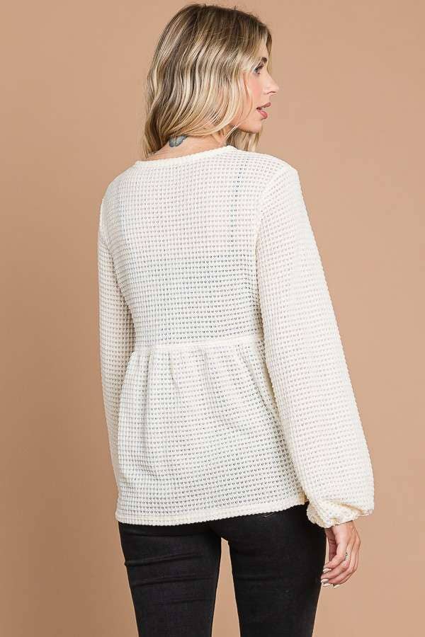 Culture Code - Wholesale Knit Top - Women's - CHT1821L - BUTTON DOWN RUCHING DETAIL LSLV TOP19