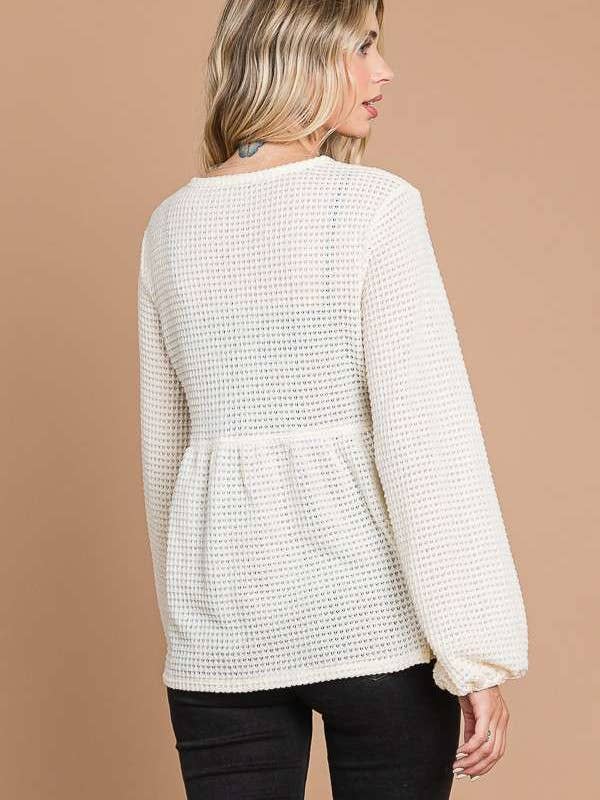 Culture Code - Wholesale Knit Top - Women's - CHT1821L - BUTTON DOWN RUCHING DETAIL LSLV TOP19