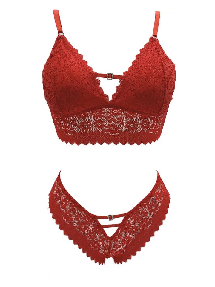 Floral Lace Bralette and Thong Set/T33100 for wholesale by Belle Com'Elle