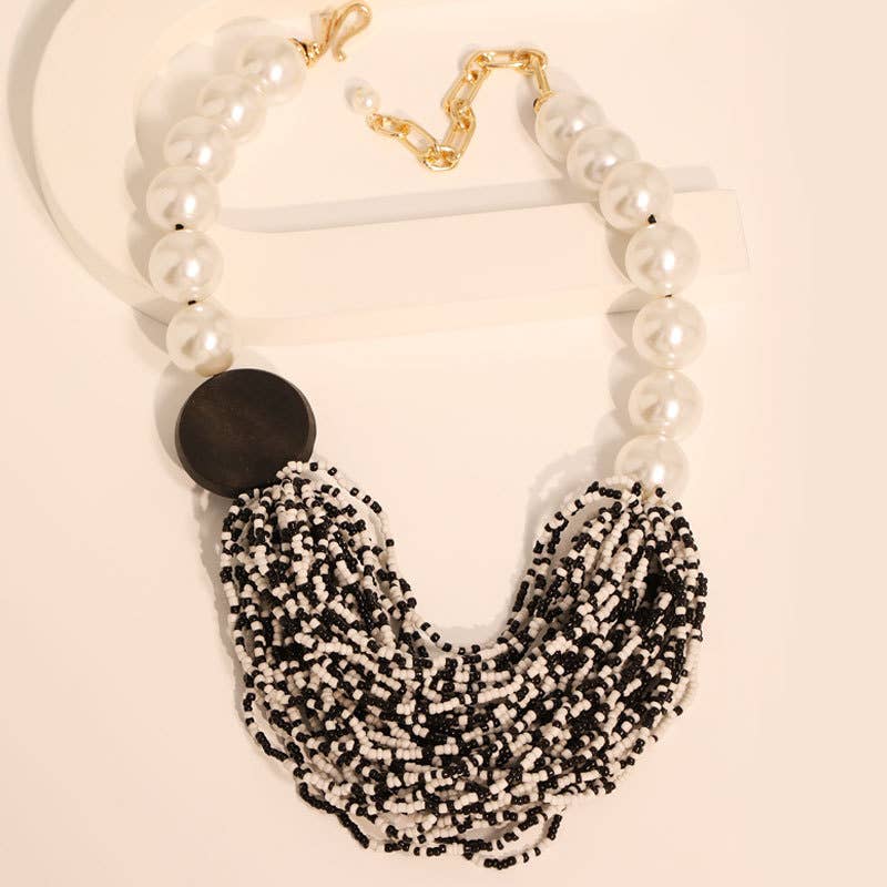 PEACH ACCESSORIES - Wholesale Beaded/Pearl Necklace - Seed Bead Necklace with Large Faux Pearls NEK5442