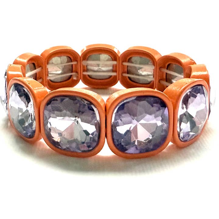 Crystal Glass Color Framed Stretch Bracelet Orange Purple for wholesale by iconic mi