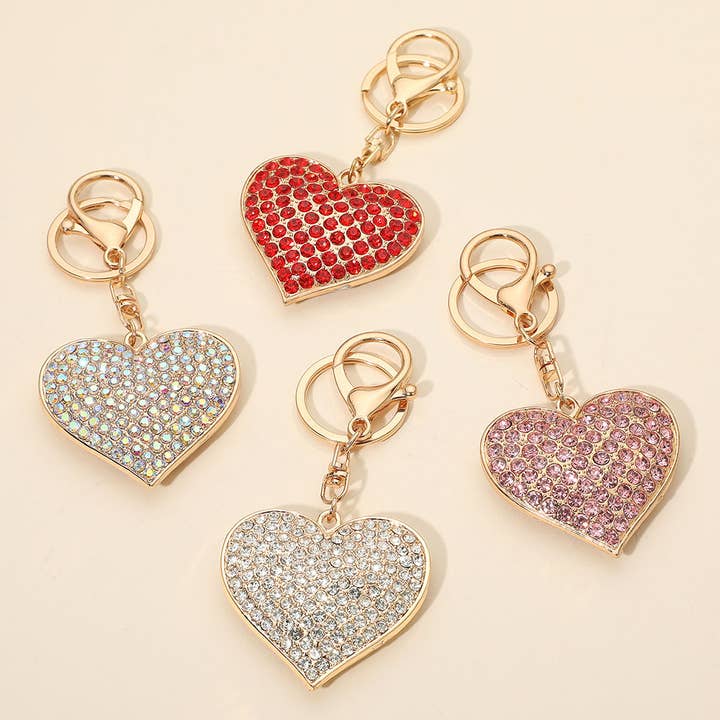 Bling Studded Heart Bag Charm Keychain for wholesale by Sensibling Corp.