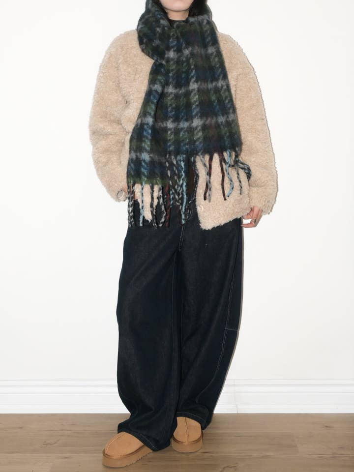 Plaid Fringe Mohair Scarf for wholesale by Blanc.Noize