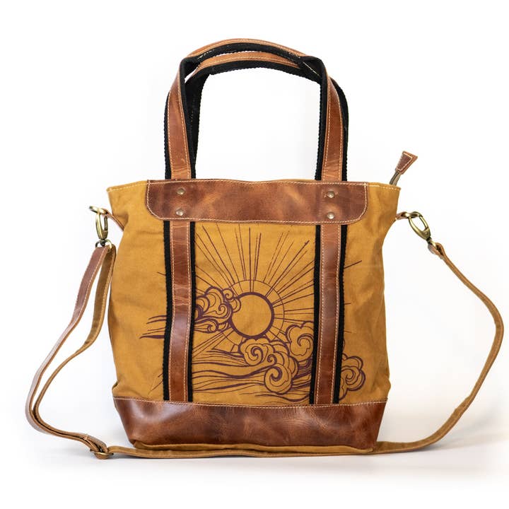 Tibetan Sun Recycled Canvas Crossbody Tote for wholesale by TAKENYA