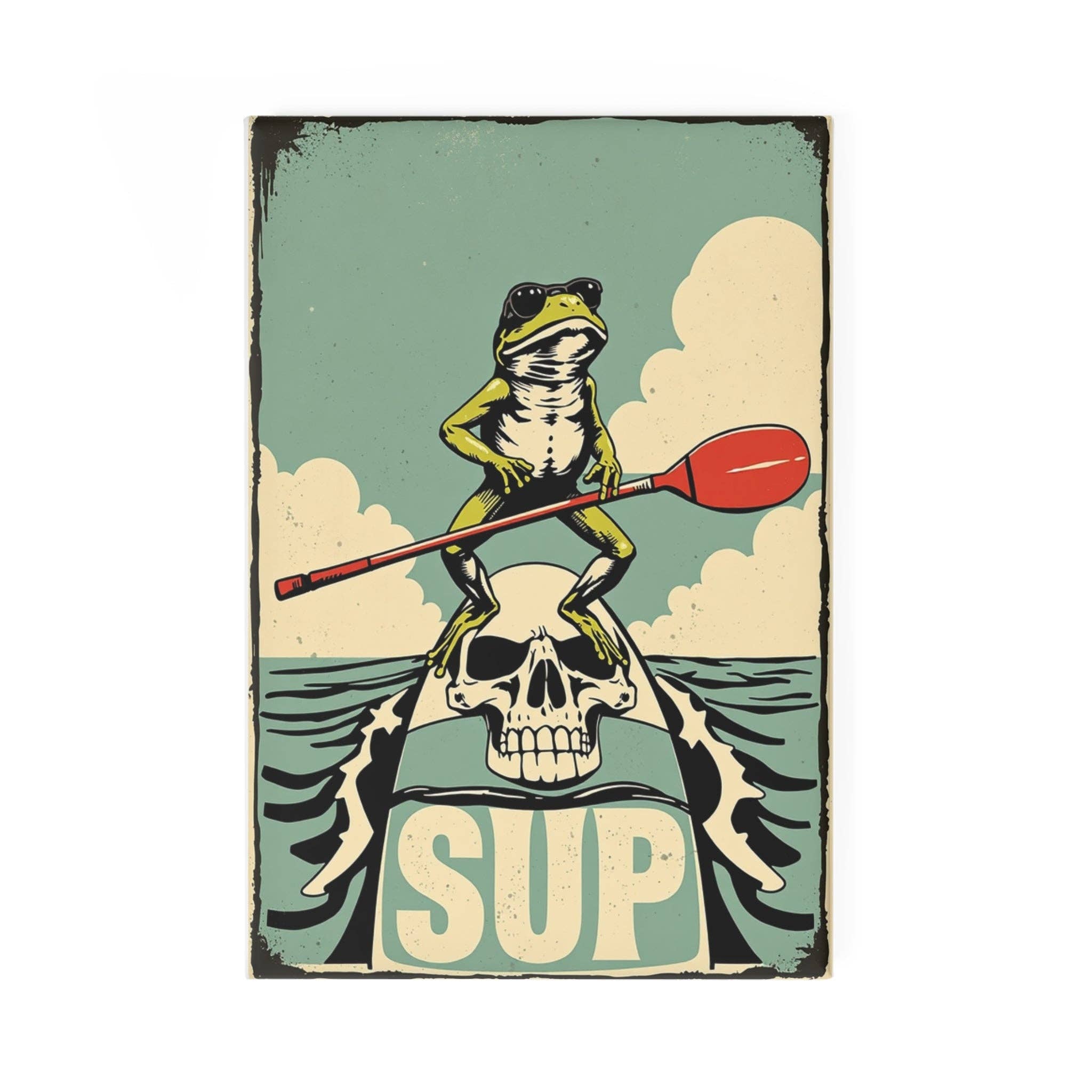 Sofs Designs - Wholesale Magnet - Button Magnet - Vintage SUP Paddle Frog with Skull board 0