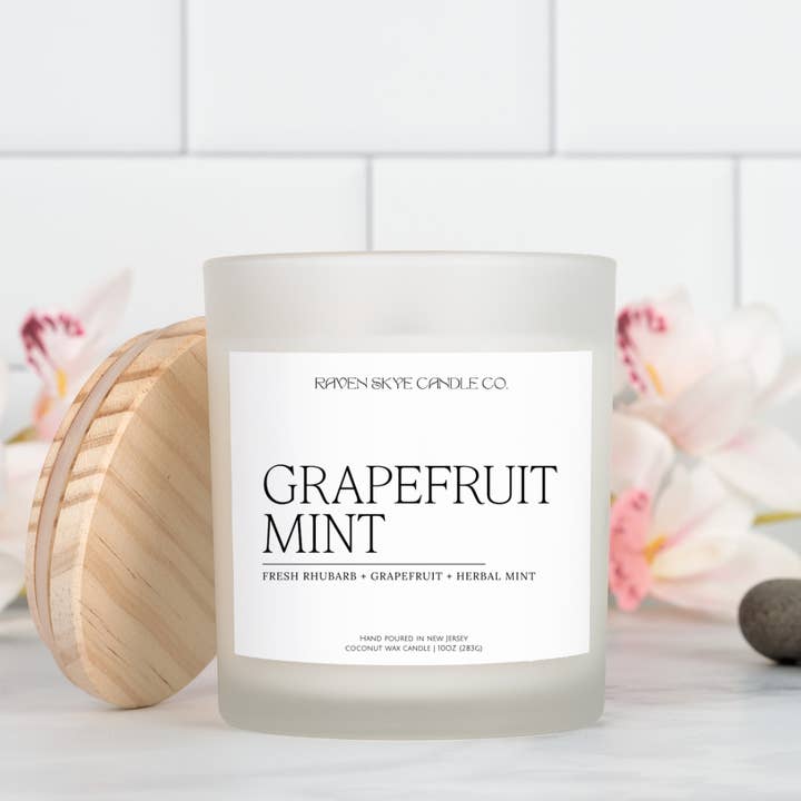 Grapefruit Mint - 10oz. Matte White Glass Scented Candle for wholesale by Raven Skye Candle Co.