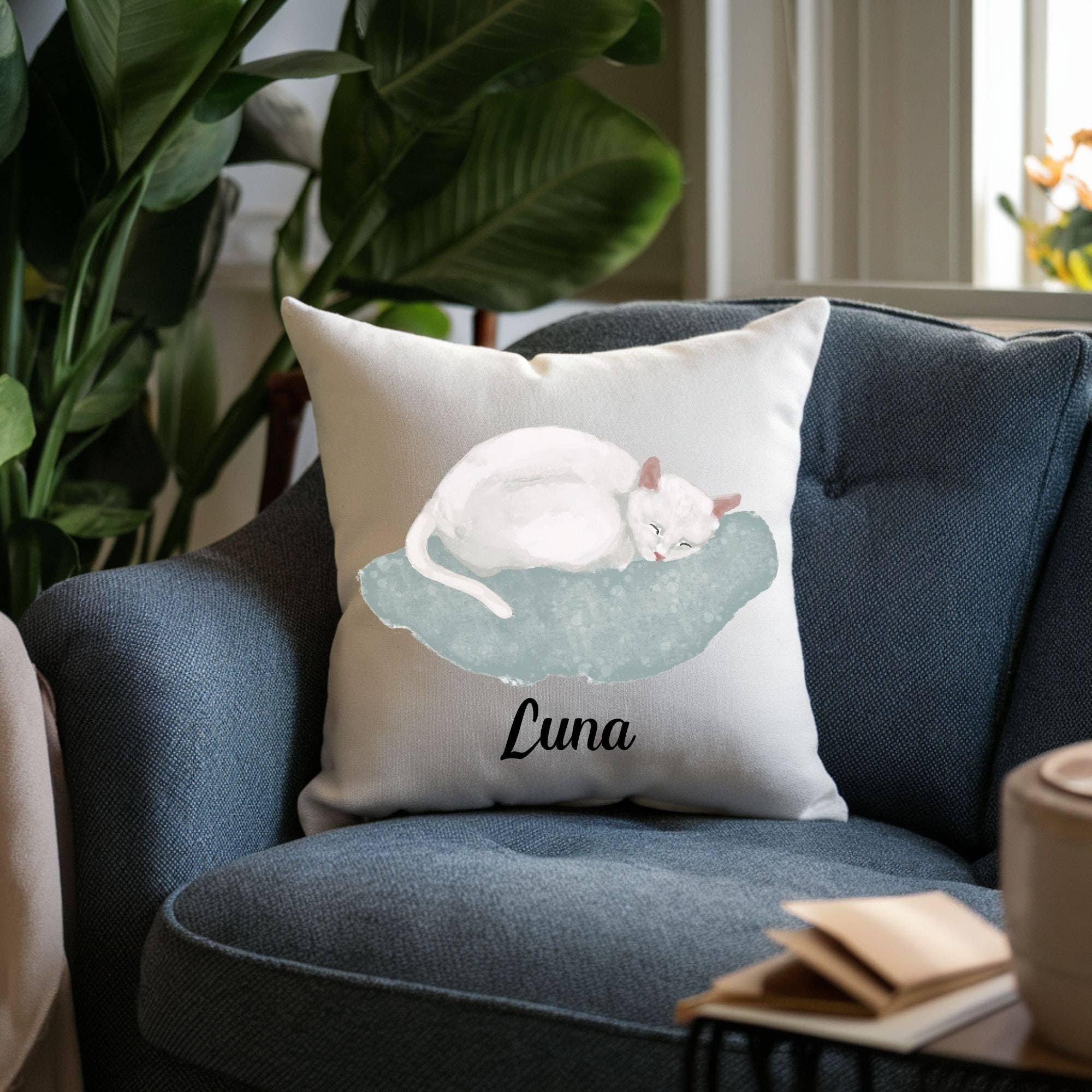 MerikaArt - Wholesale Throw/Decorative Pillow - Sleeping White Cat Pillow5