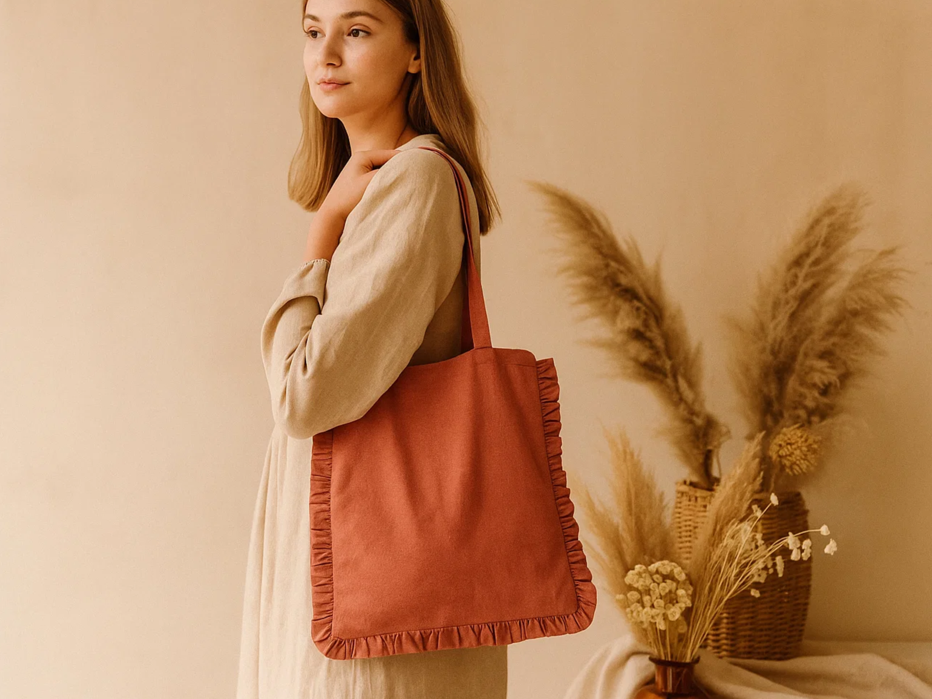 House of Kraft Jewelry & Accessories - Wholesale Tote Bag - Women's - Canvas Ruffle Tote | Canvas Colored Tote Bag | Unbranded 37