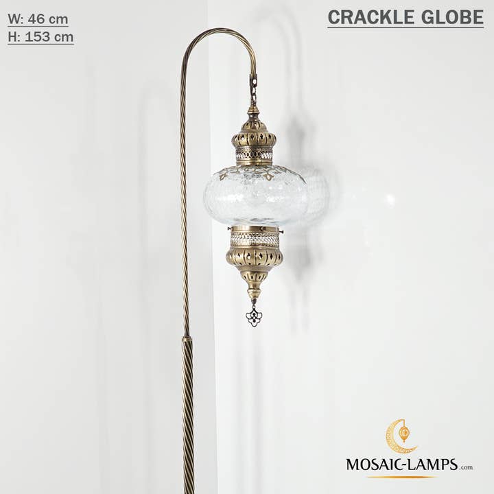 Mosaic Lamps - Wholesale Floor Lamp - Gooseneck X Large Crackle Globe Ottoman Floor Lamp, Laser Me1