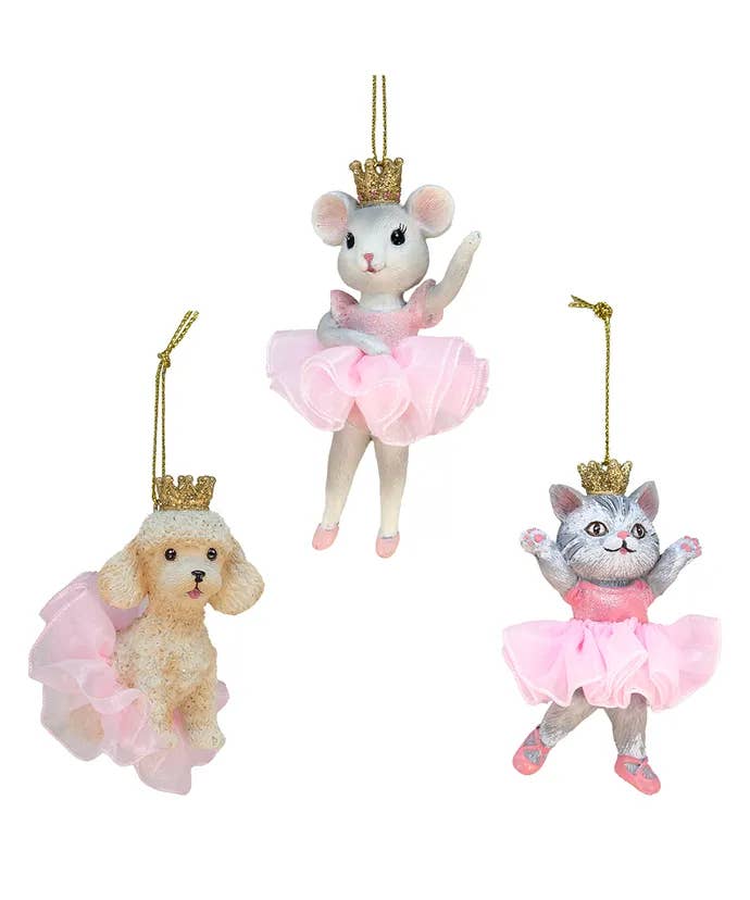 Kurt S. Adler, Inc. - Vente Objets de décoration - 3" Chat/Ballet Rose/Souris/Caniche 3 Assortis