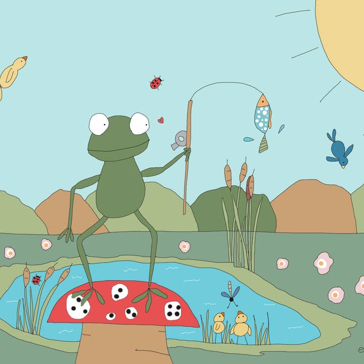 Lykønskningskort „Frø på en paddestol“ for engroshandel hos Elle Bee Art Studio